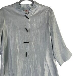 IC‎ Collection Jacket Coat M Medium Blue Iridescent 3/4 Sleeve Toggle Asymmetric